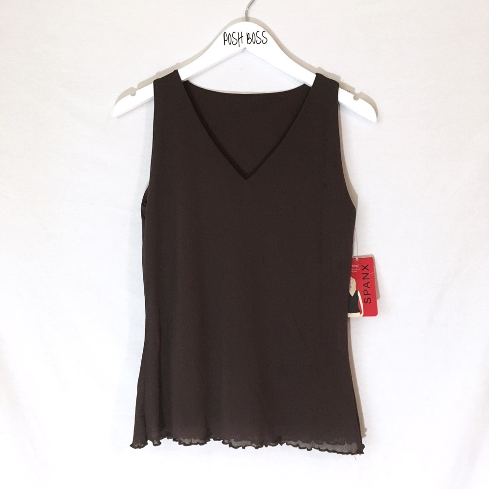Spanx Lattice Edge Mesh Tank Brown NWT